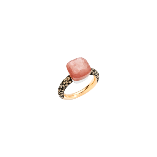 POMELLATO - ANELLO NUDO IN ORO ROSA E BIANCO CON ADULARIA ORANGE E DIAMANTI BROWN - PAC0040O6BKRBRADO - PAC0040O6BKRBRADO