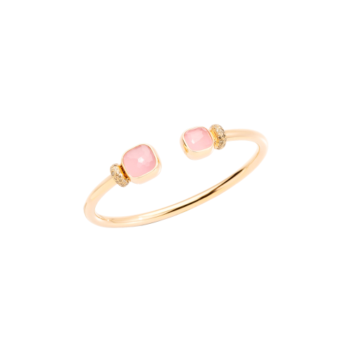 POMELLATO - BRACCIALE NUDO IN ORO ROSA CON QUARZO ROSA E CALCEDONIO ROSA E DIAMANTI BROWN - PBC1006O7000BRQRC - PBC1006O7000BRQRC