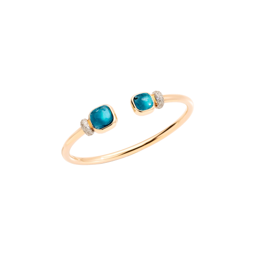 POMELLATO - BRACCIALE NUDO IN ORO ROSA CON TOPAZIO BLU LONDO E DIAMANTI - PBC1006O7WHRDB0TL - PBC1006O7WHRDB0TL