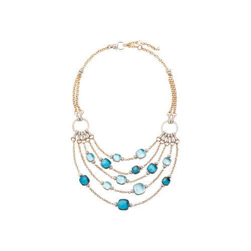 POMELLATO - COLLANA BAVAROLE NUDO IN ORO ROSA E BIANCO CON TOPAZI AZZURRI, TOPAZI BLU LONDON E DIAMANTI - PCC0240O6WHRB0YTL - DISTRIBUZIONE LIMITATA