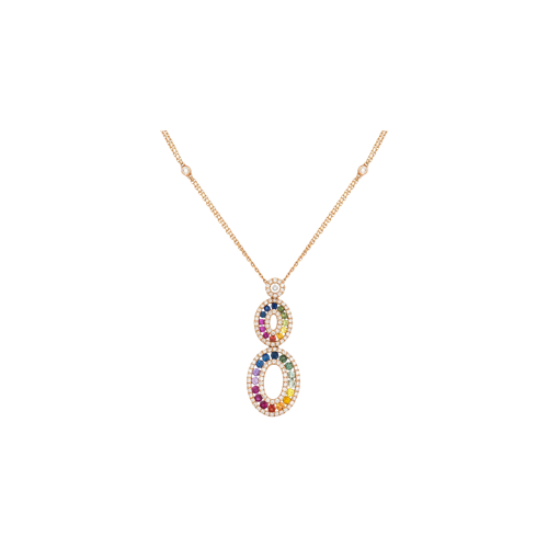 COLLANA RAINBOW IN ORO ROSA CON PENDENTE IN DIAMANTI E ZAFFIRI MULTICOLOR - KP1005/MS