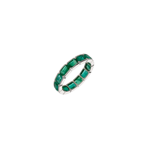 ANELLO VERETTA A GIRO INTERO IN ORO BIANCO E SMERALDI - KR1185/EM