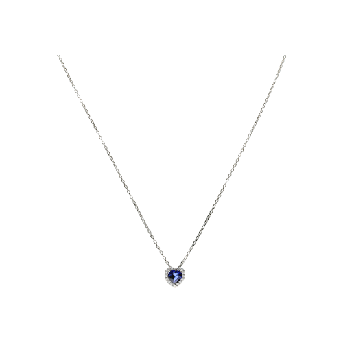 COLLANA GIROCOLLO IN ORO BIANCO CON CIONDOLO CUORE IN ZAFFIRO BLU E DIAMANTI BIANCHI - 0005031Z08