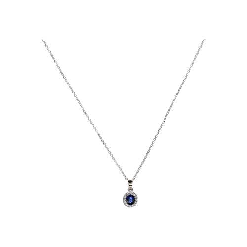 COLLANA GIROCOLLO IN ORO BIANCO CON CIONDOLO IN ZAFFIRO BLU E DIAMANTI BIANCHI - 0054649Z05