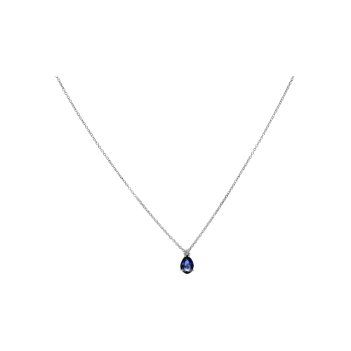 COLLANA IN ORO BIANCO CON CIONDOLO GOCCIA IN ZAFFIRO BLU E DIAMANTE BIANCO - 0054622Z01