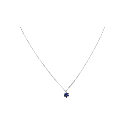 COLLANA GIROCOLLO IN ORO BIANCO CON CIONDOLO FIORE IN ZAFFIRI BLU - 0055211Z00