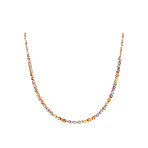 COLLANA TENNIS RAINBOW IN ORO ROSA CON ZAFFIRI MULTICOLOR E DIAMANTI - KN1009/MS