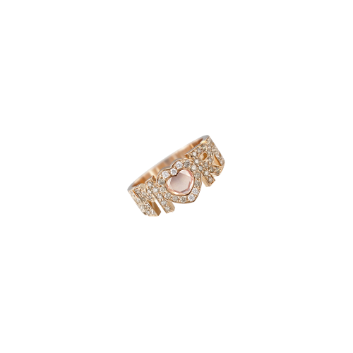 ANELLO IN ORO ROSA AMORE CON DIAMANTI E QUARZO ROSA