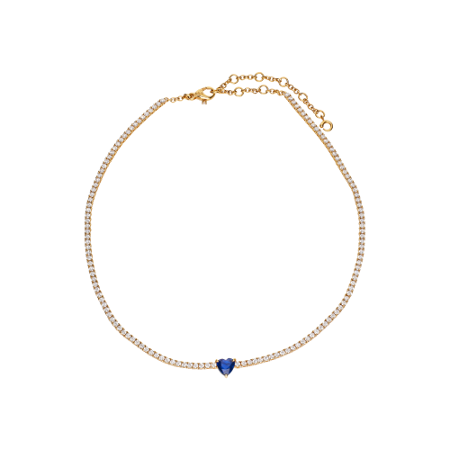 COLLANA GIROCOLLO TENNISIN ORO ROSA, DIAMANTI E ZAFFIRO BLU CUORE - 171-2488