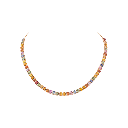 COLLANA GIROCOLLO TENNIS RAINBOW IN ORO ROSA CON DIAMANTI E ZAFFIRI MULTICOLOR - KN1003/MS