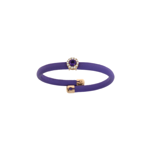 BRACCIALE IN PELLE VIOLA CON ELEMENTI IN ORO ROSA, DIAMANTI E AMETISTA - 1PU0032122/2