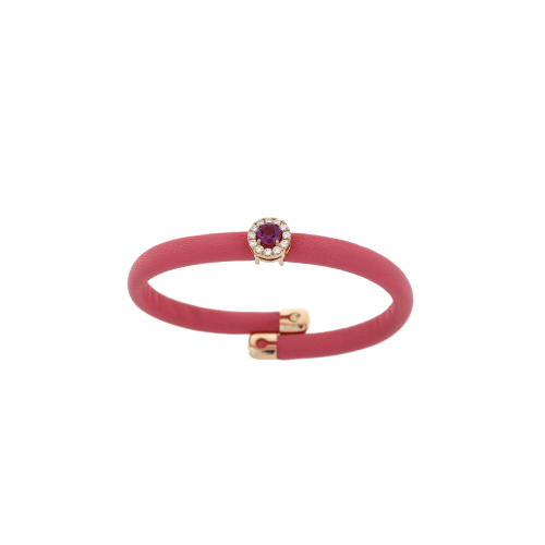 BRACCIALE IN PELLE ROSA CON ELEMENTI IN ORO ROSA, DIAMANTI E RODOLITE - 1PU0032122/1