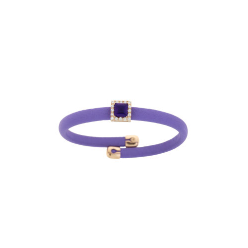 BRACCIALE IN PELLE VIOLA CON ELEMENTI IN ORO ROSA, DIAMANTI E AMETISTA - 1PU0032130/2