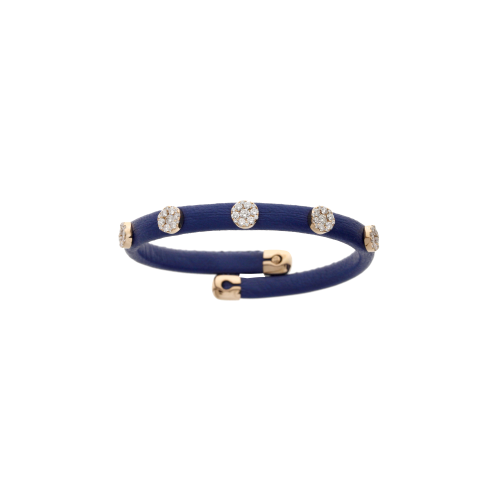 BRACCIALE IN PELLE AZZURRA CON ELEMENTI IN ORO ROSA E DIAMANTI - 1pu0032027/2