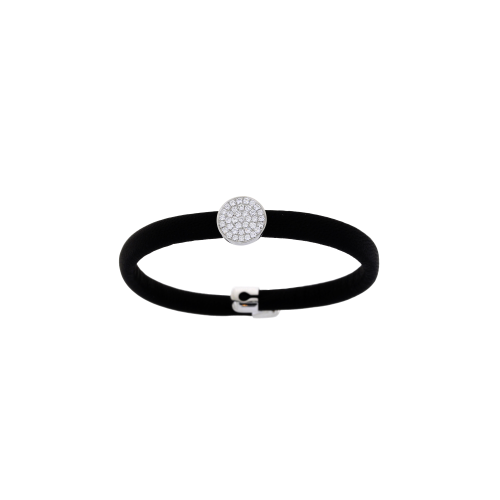 BRACCIALE IN PELLE NERA CON ELEMENTI IN ORO BIANCO E PAVÈ DI DIAMANTI - 1PU0032078/7