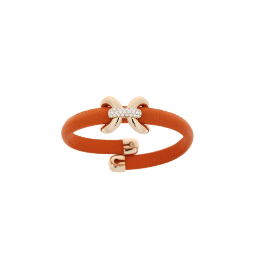 BRACCIALE IN PELLE ARANCIO CON ELEMENTI IN ORO ROSA E DIAMANTI - 1PU0032112/2