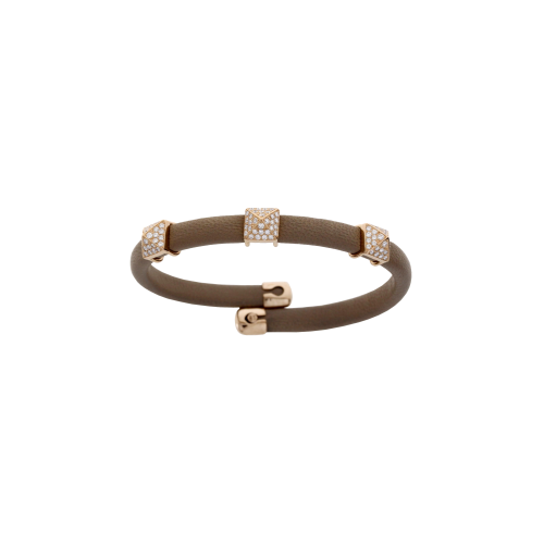 BRACCIALE IN PELLE BEIGE CON ELEMENTI IN ORO ROSA E DIAMANTI - 1PU0032026/8