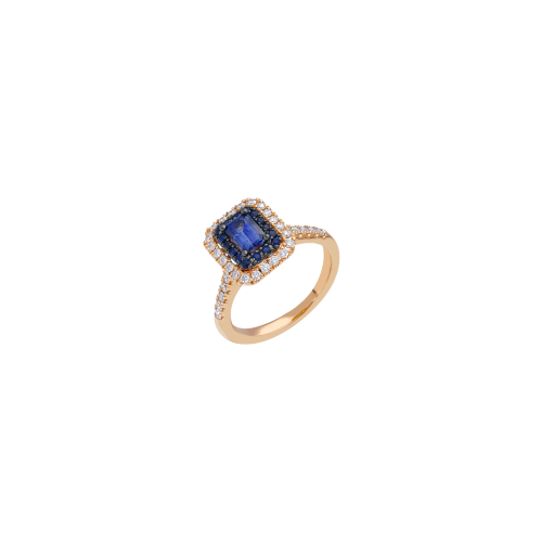 ANELLO IN ORO ROSA , DIAMANTI BIANCHI E ZAFFIR BLU NATURALI - VR28706DSBPS