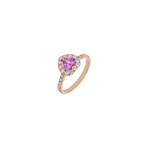 ANELLO TIPO SOLITARIO IN ORO ROSA, DIAMANTI BIANCHI E ZAFFIRO ROSA NATURALE TAGLIO CUORE - VR250400DSPPS