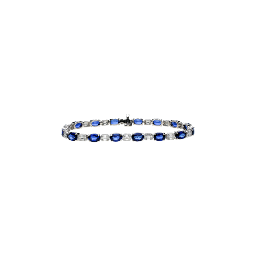 BRACCIALE TENNIS IN ORO BIANCO CON FANTASIA DI DIAMANTI E ZAFFIRI BLU - 390-BA0516A-D-W