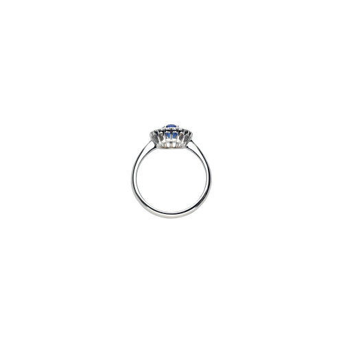 ANELLO IN ORO BIANCO CON ZAFFIRO BLU CENTRALE E DIAMANTI BIANCHI - 412-43690-6-5