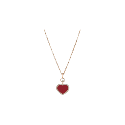 CHOPARD - HAPPY HEARTS - COLLANA IN ORO ROSA ETICO, DIAMANTE, PIETRA ROSSA - 79A074-5801 - 79A074-5801