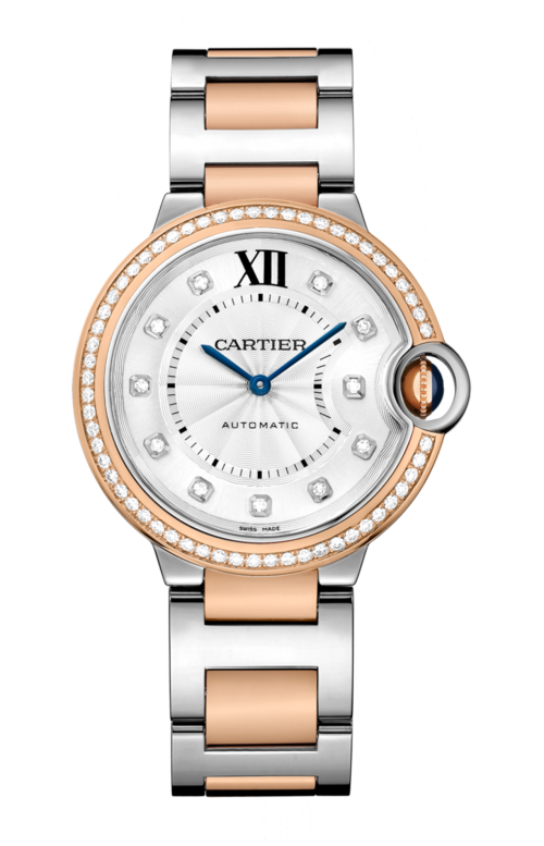 BALLON BLEU DE CARTIER 36 MM, MOVIMENTO MECCANICO A CARICA AUTOMATICA, ORO ROSA, ACCIAIO, DIAMANTI - W3BB0024