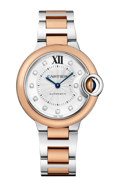 BALLON BLEU DE CARTIER 33 MM, MOVIMENTO MECCANICO A CARICA AUTOMATICA, ORO ROSA, ACCIAIO, DIAMANTI - W3BB0021