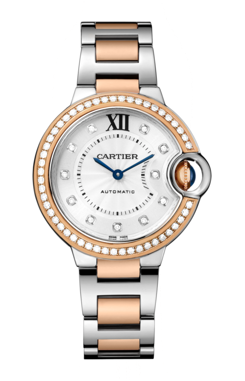 BALLON BLEU DE CARTIER 33 MM, AUTOMATICA, ACCIAIO, ORO ROSA, DIAMANTI - W3BB0023