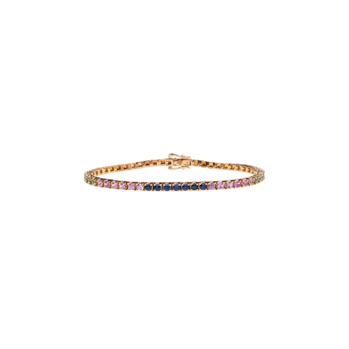 BRACCIALE TENNIS RAINBOW IN ORO ROSA CON ZAFFIRI MULTICOLOR - AB0305/MCS