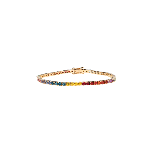 BRACCIALE TENNIS RAINBOW IN ORO ROSA CON ZAFFIRI MULTICOLOR - AB2086/MCS