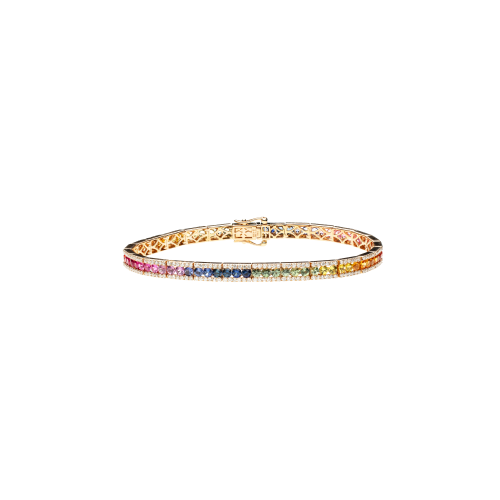 BRACCIALE TENNIS RAINBOW IN ORO ROSA CON ZAFFIRI MULTICOLOR DIAMANTI - KB1012/MS