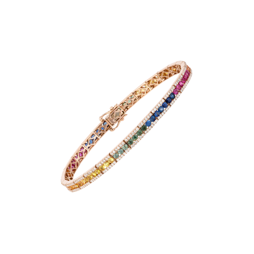 BRACCIALE TENNIS RAINBOW IN ORO ROSA CON ZAFFIRI MULTICOLOR DIAMANTI - KB1012/MS