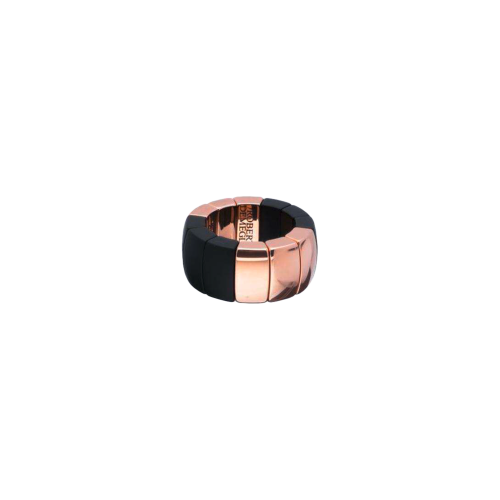 ANELLO ELASTICO AURA IN CERAMICA DORATA ROSA E NERA SATINATA