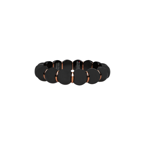 BRACCIALE ELASTICO AURA DAMA PICCOLA IN CERAMICA NERA SATINATA E CERAMICA DORATA ROSA