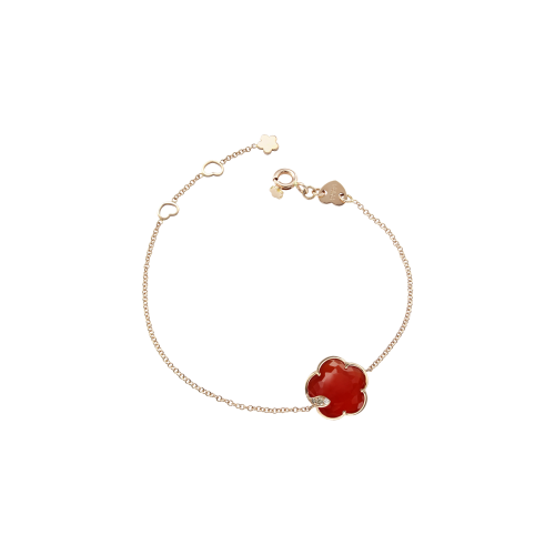 BRACCIALE PETIT JOLI IN ORO ROSA CON FIORE IN CORNIOLA ROSSA, DIAMANTI BIANCHI E DIAMANTI CHAMPAGNE - 16244R - 16244R