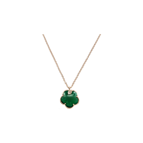 GIROCOLLO PETIT JOLI IN ORO ROSA CON FIORE IN AGATA VERDE, DIAMANTI BIANCHI E DIAMANTI CHAMPAGNE - 16138R - 16138R