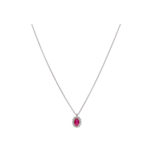 COLLANA IN ORO BIANCO CON PENDENTE RUBINO E DIAMANTI - 234-C5028-6-4-RB