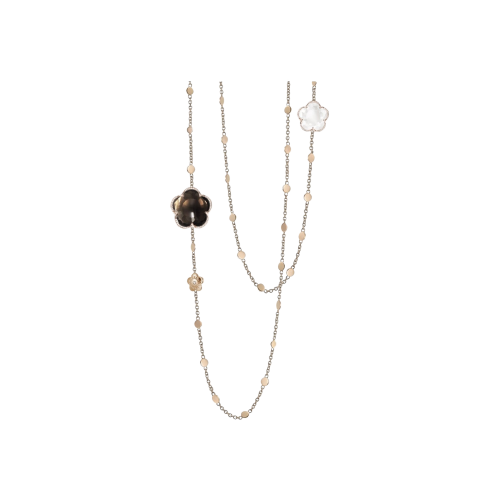 SAUTOIR BON TON IN ORO ROSA CON QUARZO FUMÈ, QUARZO MILKY E DIAMANTI - 16097R