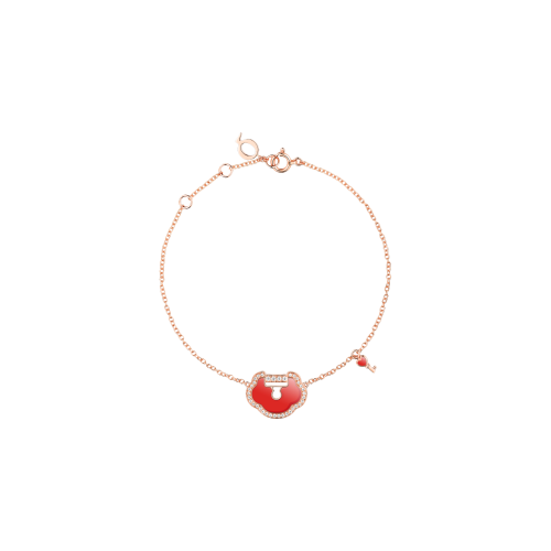 BRACCIALE YU YI LOCK IN ORO ROSA CON LUCCHETTO ROSSO PICCOLO IN AGATA E DIAMANTI - YYL-040-BL-RGDRA - YLB40ABRGRA