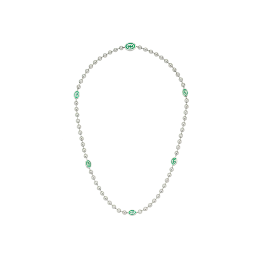 COLLANA INTERLOCKING GG IN ARGENTO E SMALTO VERDE - YBB701611001