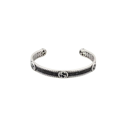 BRACCIALE INTERLOCKING GG IN ARGENTO E SMALTO GRANIGLIA NERA - YBA645570003