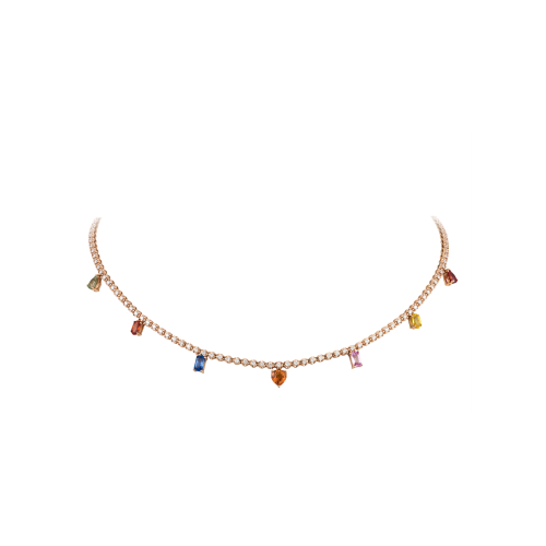 COLLANA TENNIS RAINBOW CON DIAMANTI E ZAFFIRI MULTICOLOR PENDENTI - AN3064/MCS