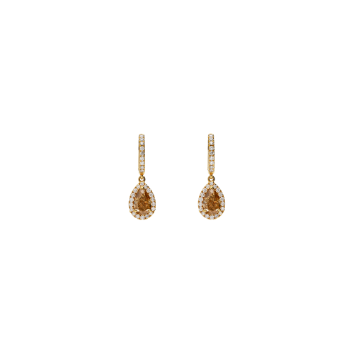 ORECCHINI PENDENTI IN ORO ROSA CON DIAMANTI BIANCHI E DIAMANTI BROWN - 372-3573-DB