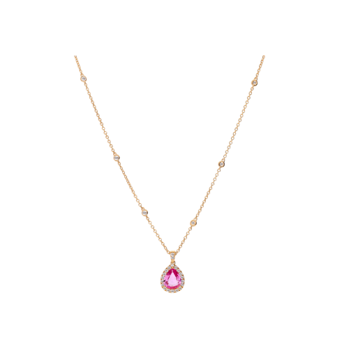 COLLANA IN ORO ROSA CON DIAMANTI, PENDENTE GOCCIA IN ZAFFIRO ROSA E DIAMANTI - 372-3186-MOD