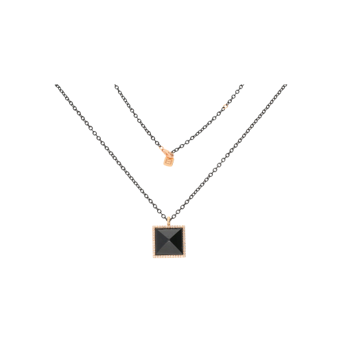 COLLANA  PIRAMIDI IN ORO BRUNITO E ORO ROSA CON CIONDOLO PIRAMIDI IN ONICE  E DIAMANTI BROWN - VN28814DBOXP