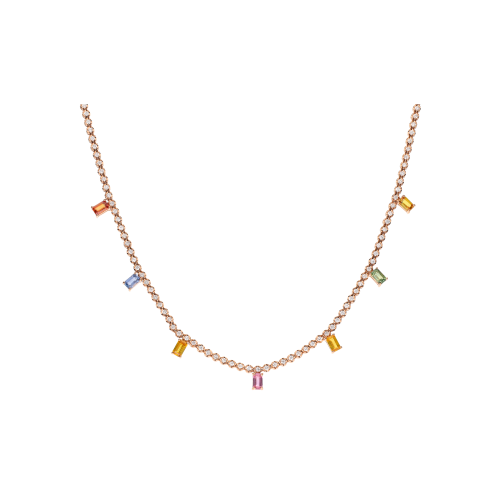 COLLANA TENNIS RAINBOW IN ORO ROSA CON DIAMANTI E ZAFFIRI MULTICOLOR PENDENTI - AN2160/MCS