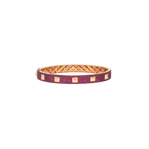 BRACCIALE  RIGIDO PIRAMIDI IN ORO ROSA CON PAVÉ DI RUBINIMISURA 56x44 - VB28817RUP