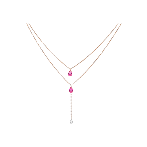 COLLANA IN ORO ROSA A DUE FILI CON DIAMANTE E ZAFFIRI ROSA PENDENTI - C069/20-ZR