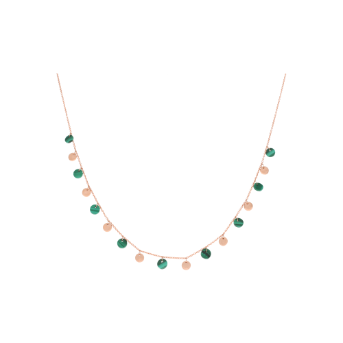 COLLANA PAILLETTES IN ORO ROSA E MALACHITE - C082/3-MA
